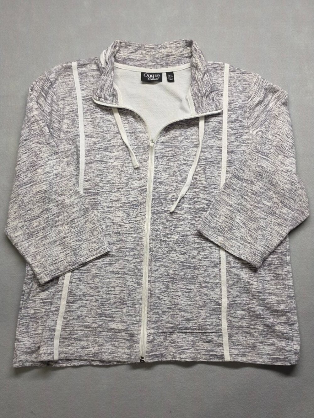 Onque Casual Heather Gray Full Zip 3/4 Sleeve Jacket XL
